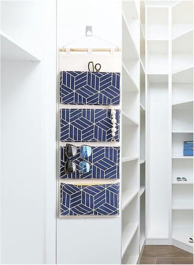 EETU Over Door Hanging Storage Bags,Wall Mount Closet Organizer,4 Big Pockets Linen Cotton Fabric Shelves,Multi-Functional Organizer For Living Room Bedroom Bathroom File Magazine,Navy 80x30cm - Image 5